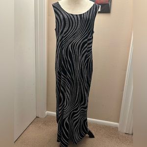 Vintage Jostar Poly Spandex Tank Maxi Dress with Black and White Wavy Lines